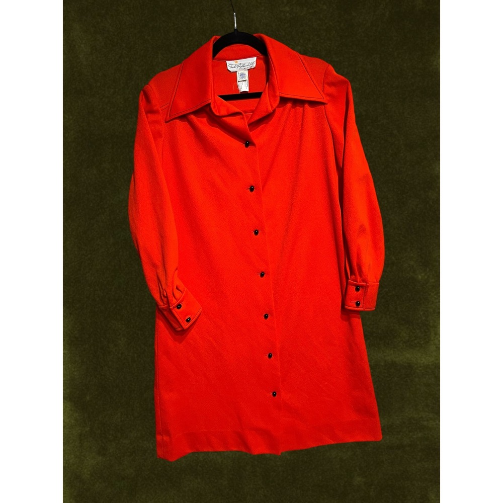Fred Rothschild 70s Vintage Dagger Collar Shift Dress Orange Red Union Made